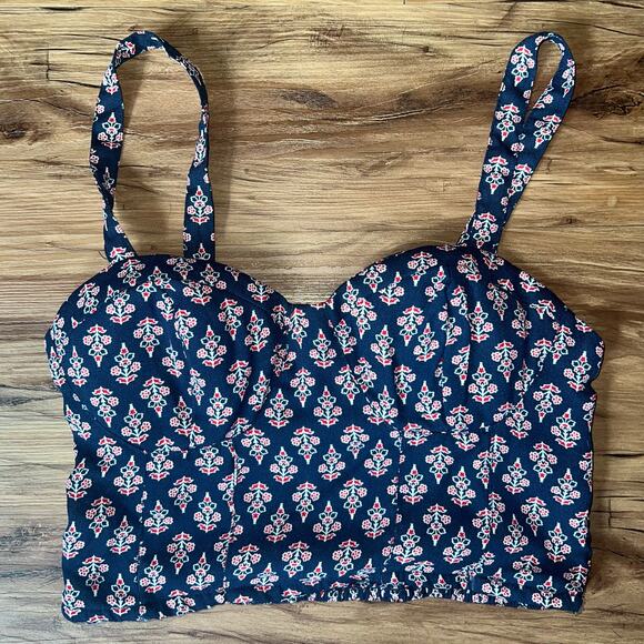 Band of Gypsies Blue Floral Crop Top Sweetheart Bustier Cami Boho Tank Medium - Picture 1 of 6